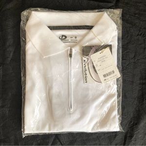 Phiten Evolution Zippered Polo Shirt Aqua Titanium Sport Technology - White NEW